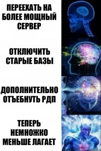 переехать на более мощный сервер отключить старые базы дополнительно отъебнуть рдп теперь немножко меньше лагает