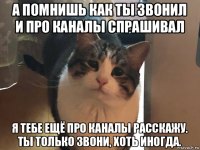 а помнишь как ты звонил и про каналы спрашивал я тебе ещё про каналы расскажу. ты только звони, хоть иногда.