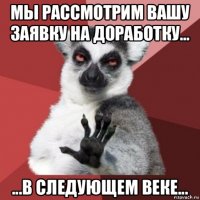 мы рассмотрим вашу заявку на доработку... ...в следующем веке...