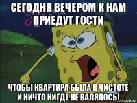 сегодня вечером к нам приедут гости чтобы квартира была в чистоте и ничто нигде не валялось!