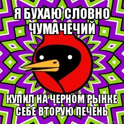 я бухаю словно чумачечий купил на черном рынке себе вторую печень, Мем Омская птица