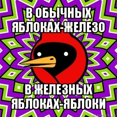 в обычных яблоках-железо в железных яблоках-яблоки, Мем Омская птица