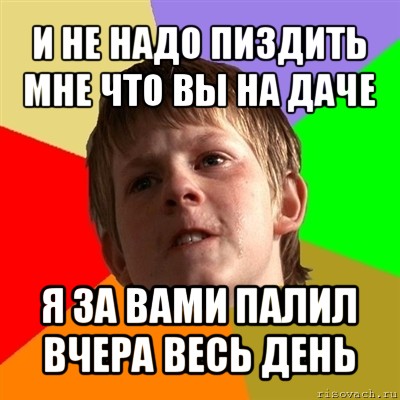 и не надо пиздить мне что вы на даче я за вами палил вчера весь день, Мем Злой школьник