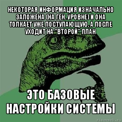 некоторая информация изначально заложена (на ген. уровне) и она толкает уже поступающую, а после уходит на "второй" план это базовые настройки системы