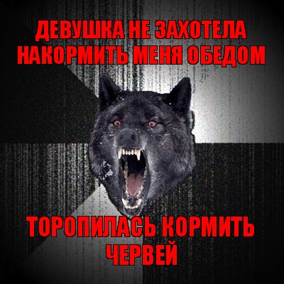 девушка не захотела накормить меня обедом торопилась кормить червей, Мем Сумасшедший волк