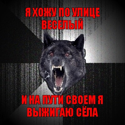 я хожу по улице веселый и на пути своем я выжигаю сёла, Мем Сумасшедший волк