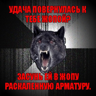 удача повернулась к тебе жопой? засунь ей в жопу раскаленную арматуру., Мем Сумасшедший волк