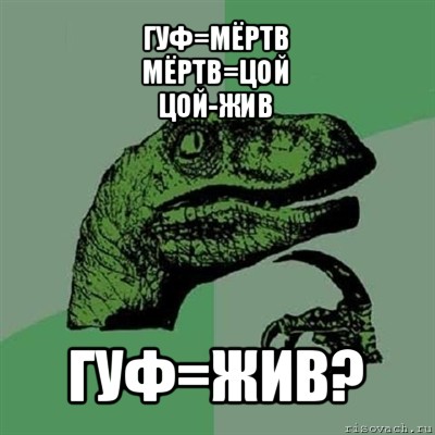 гуф=мёртв
мёртв=цой
цой-жив гуф=жив?, Мем Филосораптор