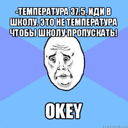 -температура 37.5, иди в школу. это не температура чтобы школу пропускать! okey, Мем Okay face