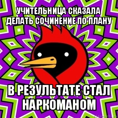 учительница сказала делать сочинение по плану в результате стал наркоманом, Мем Омская птица