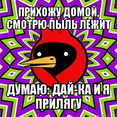 прихожу домой, смотрю пыль лежит думаю: дай-ка и я прилягу, Мем Омская птица