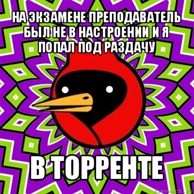 на экзамене преподаватель был не в настроении и я попал под раздачу в торренте, Мем Омская птица