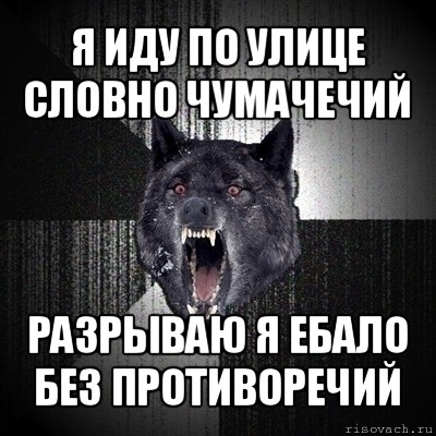 я иду по улице словно чумачечий разрываю я ебало без противоречий, Мем Сумасшедший волк