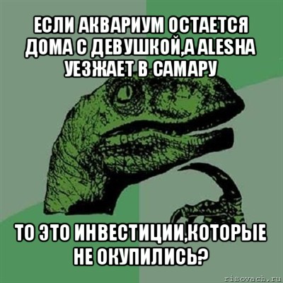 если аквариум остается дома с девушкой,а alesha уезжает в самару то это инвестиции,которые не окупились?, Мем Филосораптор