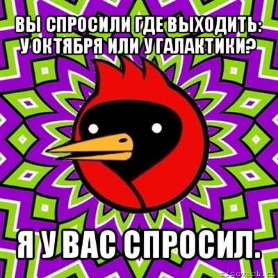 вы спросили где выходить: у октября или у галактики? я у вас спросил., Мем Омская птица