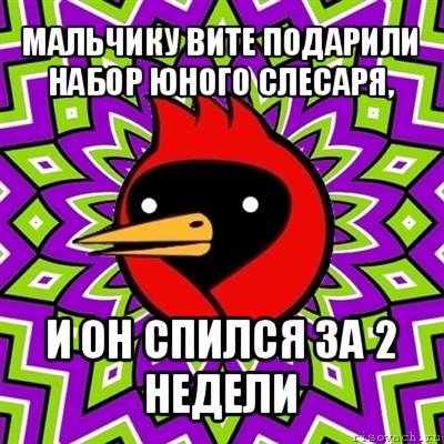 мальчику вите подарили набор юного слесаря, и он спился за 2 недели, Мем Омская птица