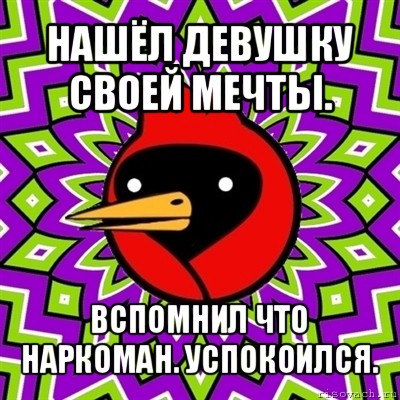 нашёл девушку своей мечты. вспомнил что наркоман. успокоился., Мем Омская птица