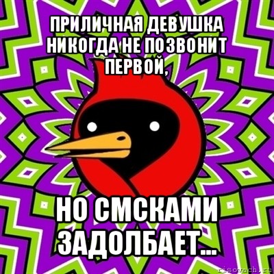 приличная девушка никогда не позвонит первой, но смсками задолбает..., Мем Омская птица