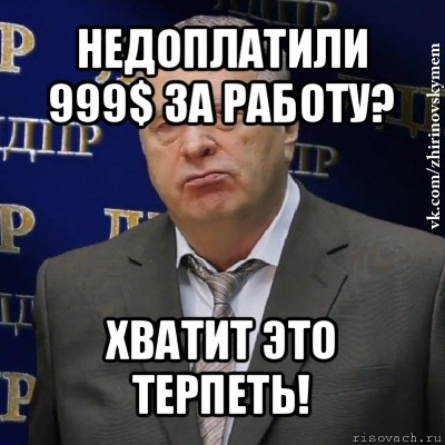 недоплатили 999$ за работу? хватит это терпеть!, Мем Хватит это терпеть (Жириновский)