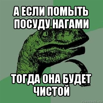 а если помыть посуду нагами тогда она будет чистой, Мем Филосораптор