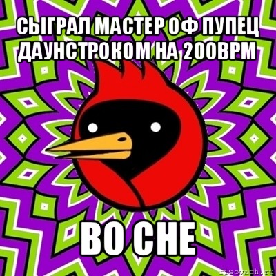 сыграл мастер оф пупец даунстроком на 200bpm во сне, Мем Омская птица