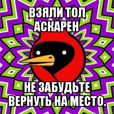 взяли тол аскарен не забудьте вернуть на место., Мем Омская птица