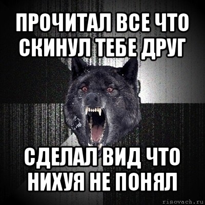 прочитал все что скинул тебе друг сделал вид что нихуя не понял, Мем Сумасшедший волк