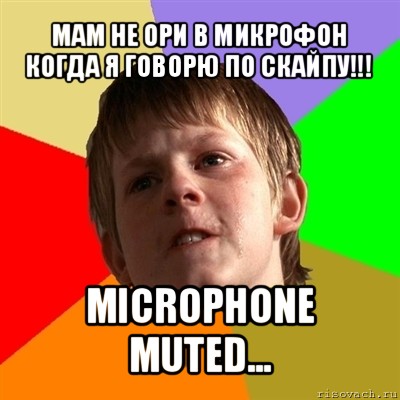 мам не ори в микрофон когда я говорю по скайпу!!! microphone muted..., Мем Злой школьник