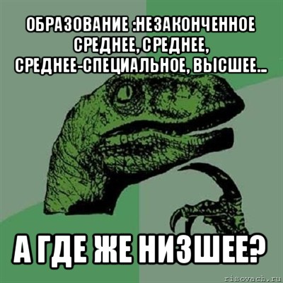 образование :незаконченное среднее, среднее, среднее-специальное, высшее... а где же низшее?