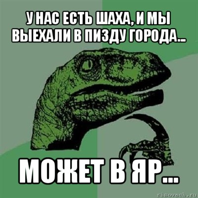 у нас есть шаха, и мы выехали в пизду города... может в яр..., Мем Филосораптор