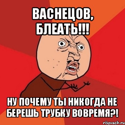 васнецов, блеать!!! ну почему ты никогда не берешь трубку вовремя?!, Мем Почему