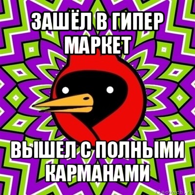 зашёл в гипер маркет вышел с полными карманами, Мем Омская птица