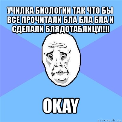 училка биологии так что бы все прочитали бла бла бла и сделали блядотаблицу!!! okay, Мем Okay face