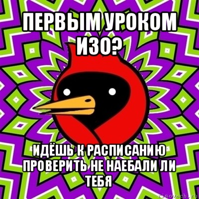 первым уроком изо? идёшь к расписанию проверить не наебали ли тебя, Мем Омская птица