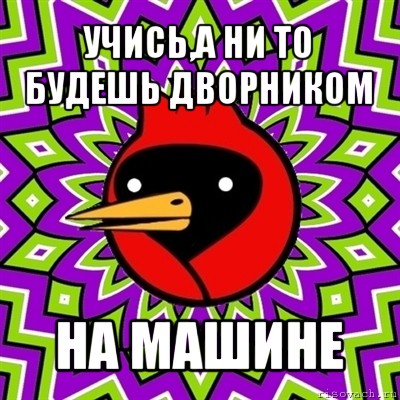 учись,а ни то будешь дворником на машине