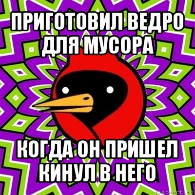 приготовил ведро для мусора когда он пришел кинул в него, Мем Омская птица