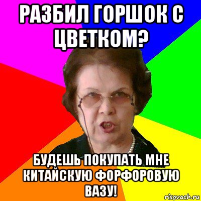 разбил горшок с цветком? будешь покупать мне китайскую форфоровую вазу!, Мем Типичная училка