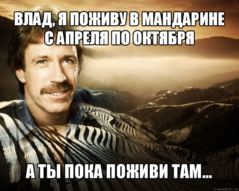 влад, я поживу в мандарине с апреля по октября а ты пока поживи там..., Мем чак норрис