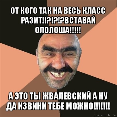 от кого так на весь класс разит!!?!?!?вставай ололоша!!! а это ты жвалевский а ну да извини тебе можно!!!, Мем Я твой дом труба шатал