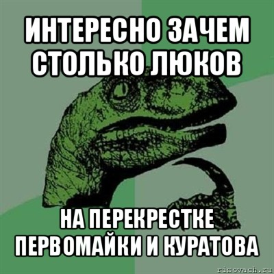 интересно зачем столько люков на перекрестке первомайки и куратова, Мем Филосораптор