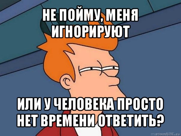 не пойму, меня игнорируют или у человека просто нет времени ответить?, Мем  Фрай (мне кажется или)