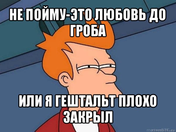 не пойму-это любовь до гроба или я гештальт плохо закрыл, Мем  Фрай (мне кажется или)