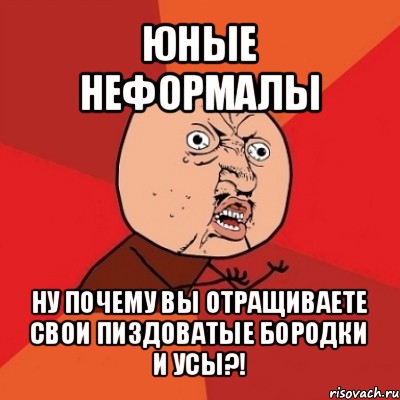 юные неформалы ну почему вы отращиваете свои пиздоватые бородки и усы?!, Мем Почему