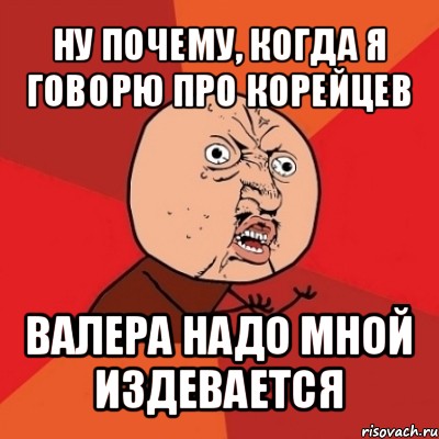 ну почему, когда я говорю про корейцев валера надо мной издевается, Мем Почему