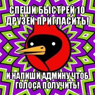 спеши быстрей 10 друзей пригласить! и напиши админу чтоб голоса получить!, Мем Омская птица