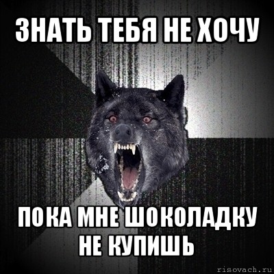 знать тебя не хочу пока мне шоколадку не купишь, Мем Сумасшедший волк