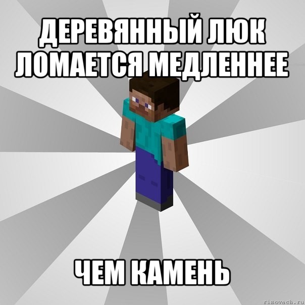 деревянный люк ломается медленнее чем камень, Мем Типичный игрок Minecraft