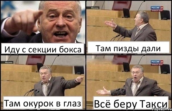 Иду с секции бокса Там пизды дали Там окурок в глаз Всё беру Такси, Комикс Жириновский