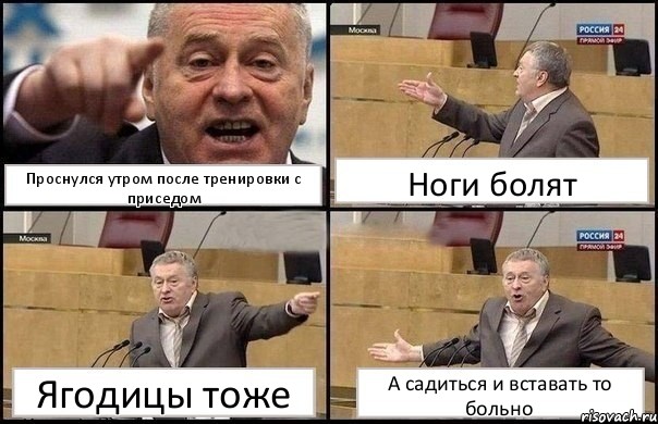 Проснулся утром после тренировки с приседом Ноги болят Ягодицы тоже А садиться и вставать то больно, Комикс Жириновский