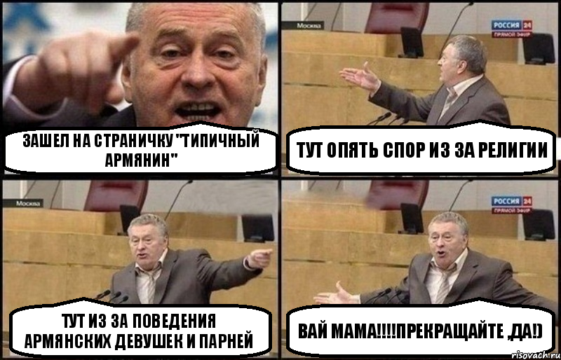 Зашел на страничку "Типичный Армянин" тут опять спор из за религии тут из за поведения армянских девушек и парней Вай мама!!!Прекращайте ,да!), Комикс Жириновский